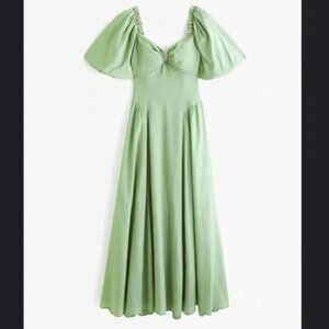 Abercrombie & Fitch Hardware Drama Puff Sleeve Dress | Lush Green | NWT | XL